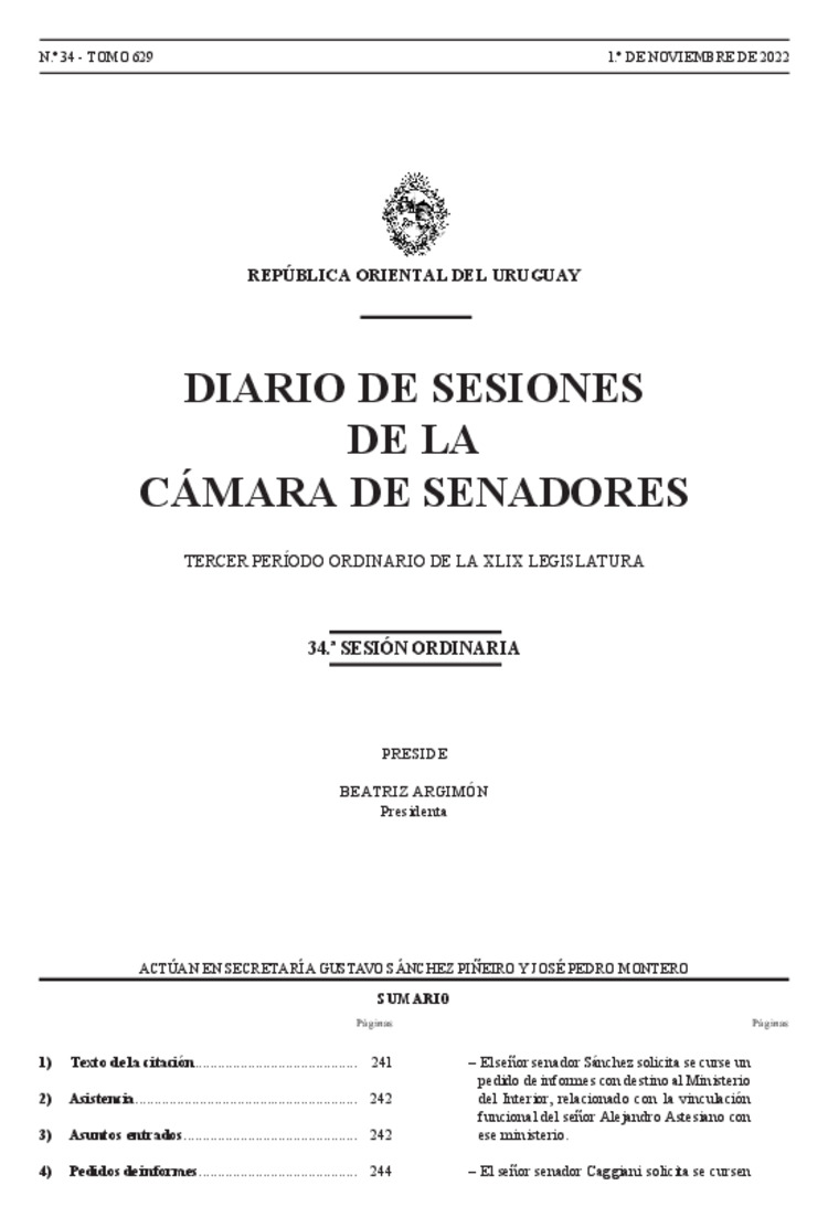 DIARIO DE SESIONES DE LA CAMARA DE SENADORES del 01/11/2022